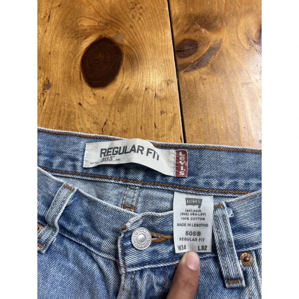 Levi's 505 Regular Fit Men's Jeans W34 L32 Light Wash 100% Cotton Distressed